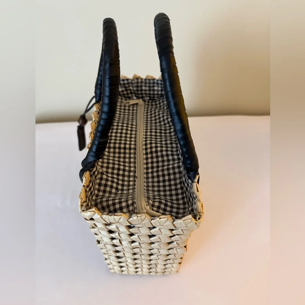 Esprit Black and Cream Woven Double Top Handle Basket Bag - Picture 6 of 9